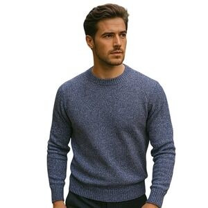 Penn's Landing VTG 80's Classic Heathered Blue Crew Neck Sweater 100% Wool XL‎